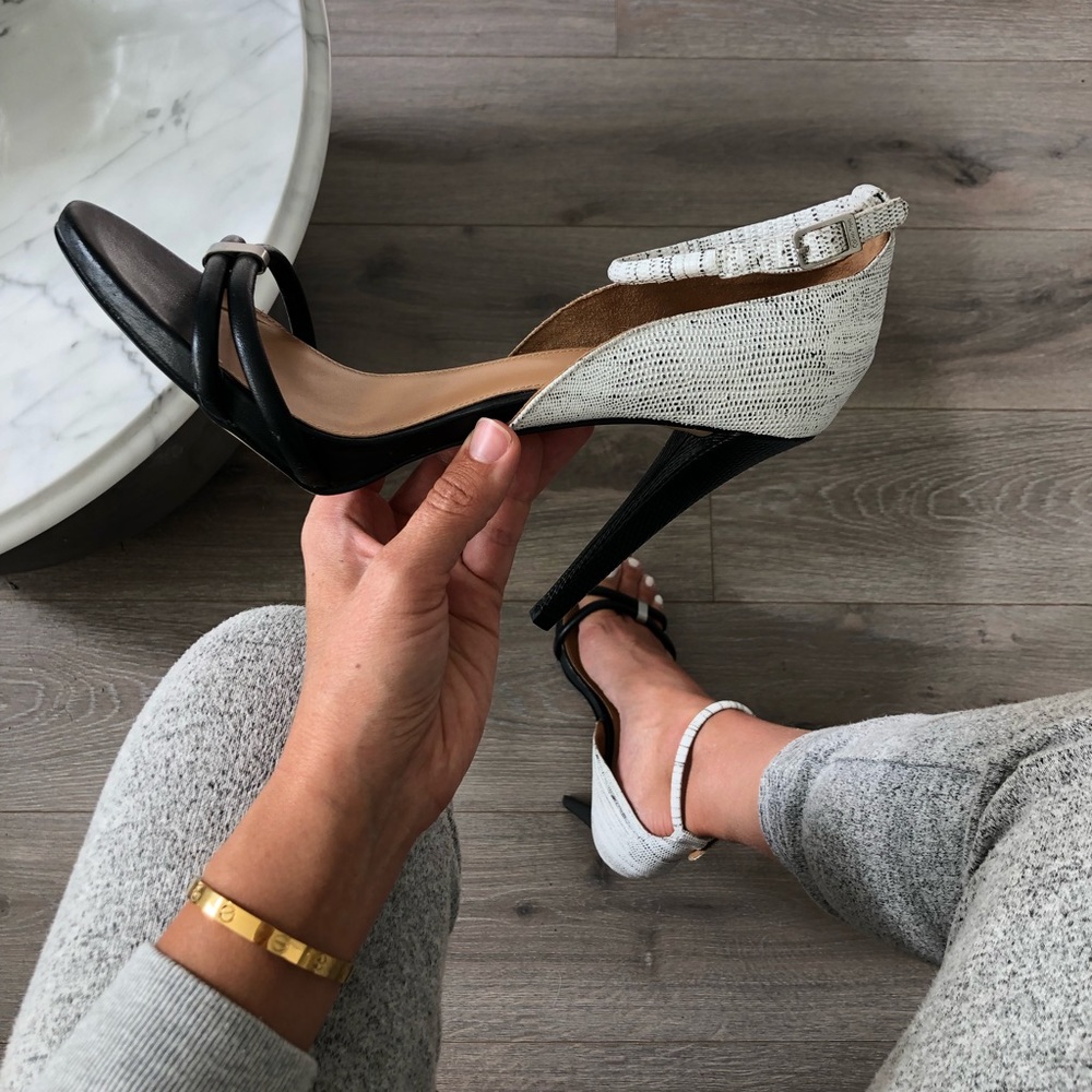 CALVIN KLEIN black & white leather heels sz 10